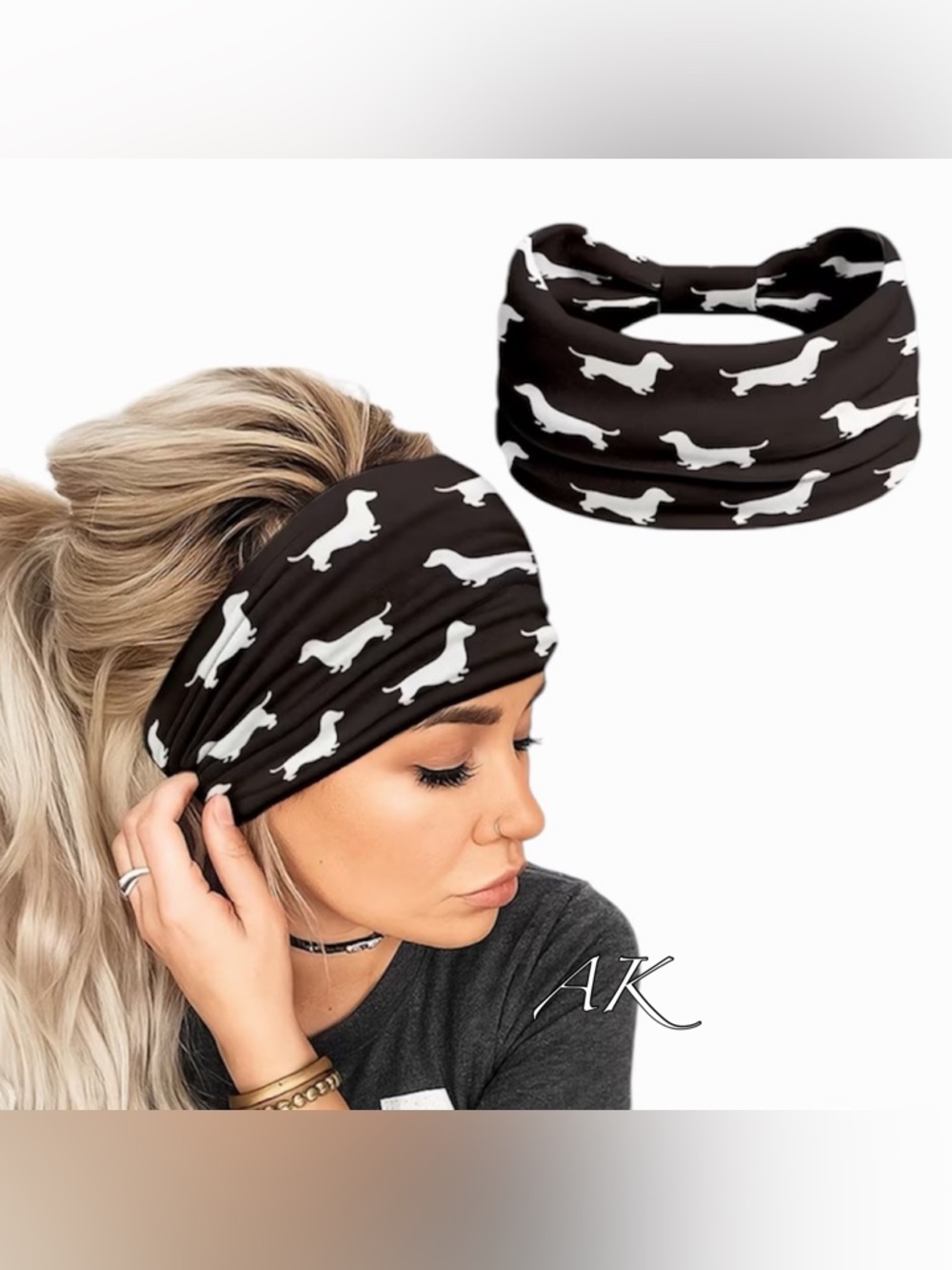 Dachshund Print Wide Headband 🐾 Doxie Wiener